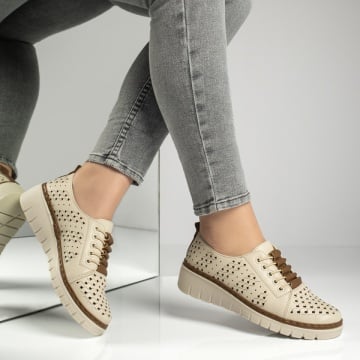 Pantofi dama, Pantofi casual dama cu perforatii bej cu khaki EVA93, modlet.ro