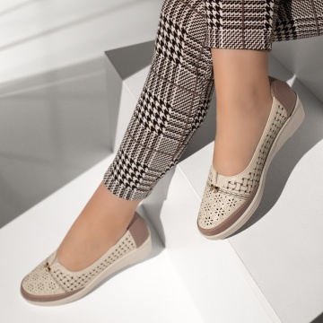 Pantofi casual dama cu perforatii bej EVA101, 2, modlet.ro