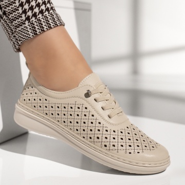 Pantofi casual dama cu perforatii bej EVA3, 4, modlet.ro