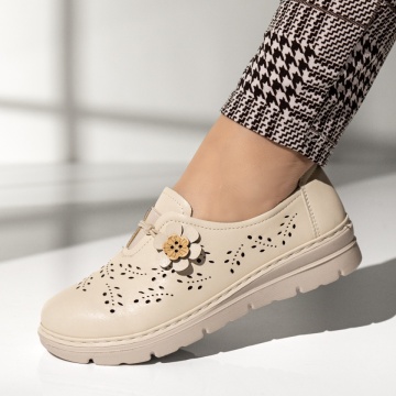 Pantofi dama, Pantofi casual dama cu perforatii bej MOD14329, modlet.ro