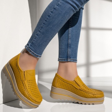 Pantofi casual dama cu perforatii galbeni din Piele naturala MOD13102, 3, modlet.ro