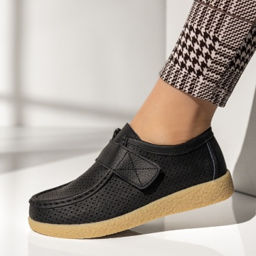 Pantofi casual dama cu perforatii negri din Piele naturala DORA1, 2, modlet.ro