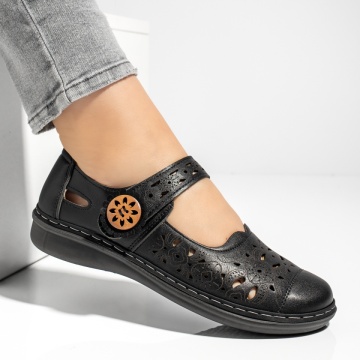 Pantofi casual dama cu perforatii si inchidere cu scai negri MOD13322, 4, modlet.ro