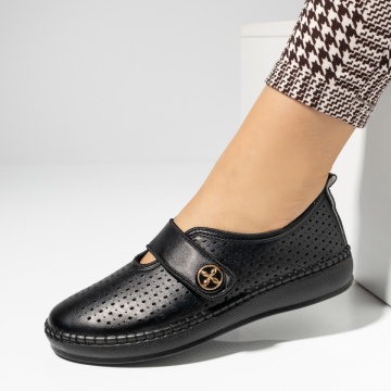 Pantofi casual dama cu perforatii si inchidere cu scai negri MOD14279, 2, modlet.ro