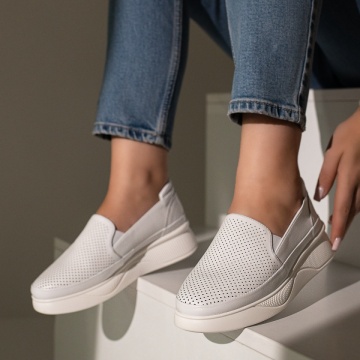 Pantofi casual dama cu perforatii si talpa groasa albi MOD10955, 3, modlet.ro