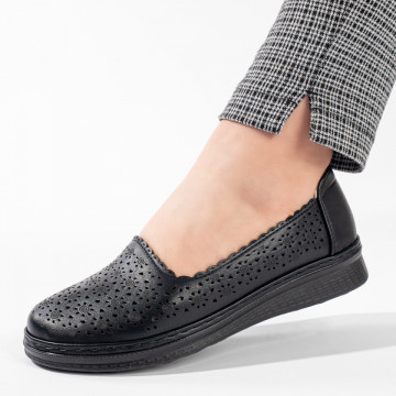 Pantofi casual dama cu perforatii si talpa joasa negri MOD11148, 2, modlet.ro