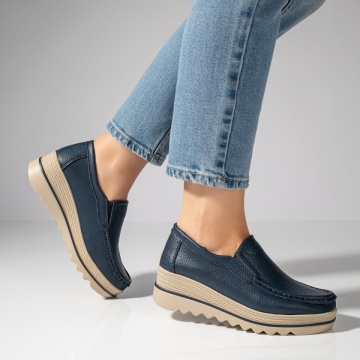 Pantofi casual dama cu platforma albastri din Piele naturala MOD10093, 4, modlet.ro