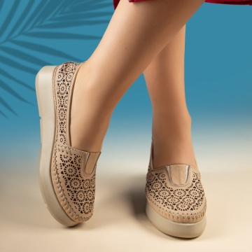 Pantofi casual dama cu platforma bej din Piele naturala MOD13760, 3, modlet.ro