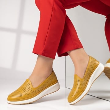 Pantofi dama, Pantofi casual dama cu platforma galbeni din Piele naturala SARA8, modlet.ro