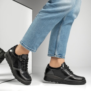 Pantofi casual dama cu platforma negri luciosi MOD13010, 3, modlet.ro