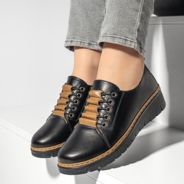 Pantofi casual dama cu platforma negru cu khaki MOD033818, 2, modlet.ro