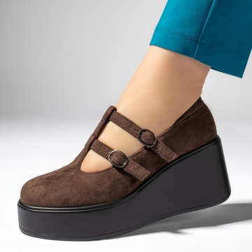 Pantofi casual dama cu platforma si barete maro suede MOD13447, 2, modlet.ro
