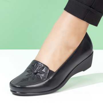 Pantofi casual dama cu platforma si imprimeu floral negri MOD08422, 3, modlet.ro