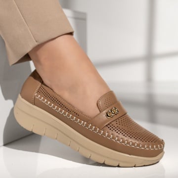 Pantofi casual dama cu platforma si perforatii khaki ZEF13086, 4, zeforia.ro