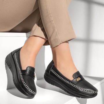 Pantofi casual dama cu platforma si perforatii negri MOD13086, 2, modlet.ro