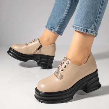 Pantofi casual dama cu platforma si strasuri bej ZEF12095, 2, zeforia.ro