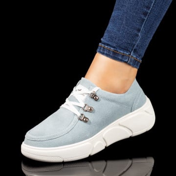 Pantofi casual dama cu siret albastri suede din Piele naturala ZEF10280, 3, zeforia.ro