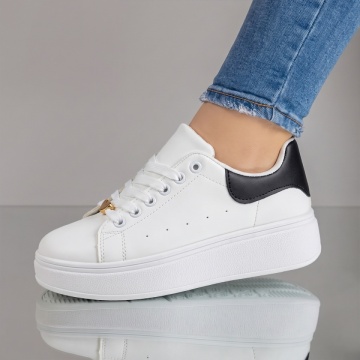 Reduceri pantofi casual dama, Pantofi casual dama cu siret albi NORA1, modlet.ro