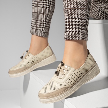 Pantofi casual dama cu siret bej ZEF13351, 2, zeforia.ro
