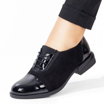 Pantofi casual dama cu siret din Piele naturala negri suede MOD033912, 4, modlet.ro