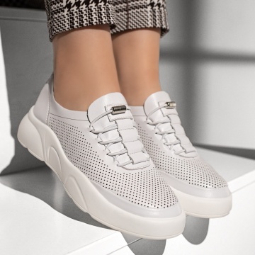 Pantofi casual dama cu siret elastic albi ZEF13365, 4, zeforia.ro