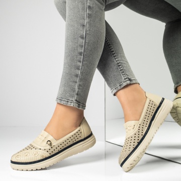 Pantofi casual dama cu siret elastic bej ZEF13166, 3, zeforia.ro