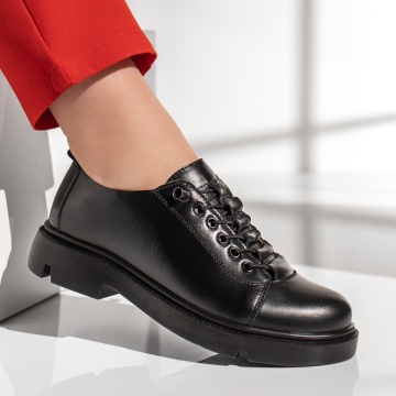 Pantofi casual dama cu siret elastic negri din Piele naturala MOD13150, 4, modlet.ro