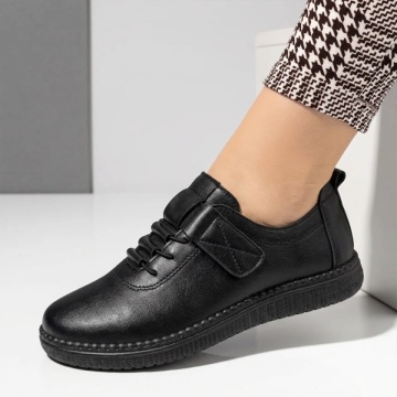 Incaltaminte dama, Pantofi casual dama cu siret elastic negri GINA4, modlet.ro