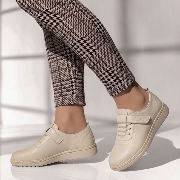 Pantofi casual dama cu siret elastic si inchidere cu scai bej IOANA6, 2, modlet.ro