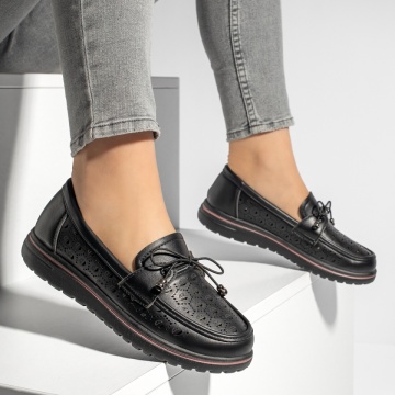 Pantofi casual dama cu siret elastic si perforatii negri MOD13168, 3, modlet.ro