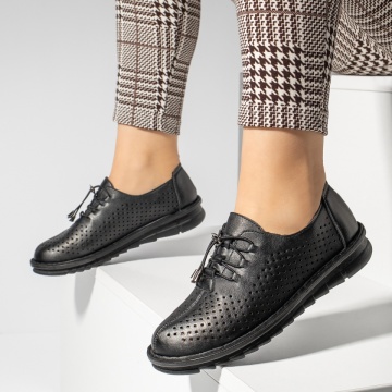 Pantofi casual dama cu siret elastic si perforatii negri ZEF13226, 1, zeforia.ro