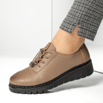 Pantofi casual dama cu siret elastic si platforma maro MOD13051, 2, modlet.ro
