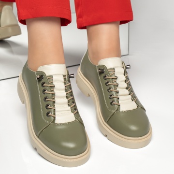 Pantofi casual dama cu siret elastic verzi din Piele naturala MOD13150, 4, modlet.ro