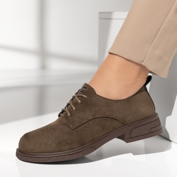 Pantofi dama, Pantofi casual dama cu siret khaki suede MOD14292, modlet.ro
