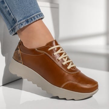 Pantofi casual dama cu siret maro din Piele naturala ZEF00430, 3, zeforia.ro