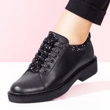 Pantofi casual dama cu siret negri din Piele naturala ZEF03552, 3, zeforia.ro