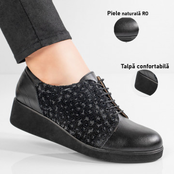 Pantofi casual dama cu siret negri din Piele naturala ZEF11057, 3, zeforia.ro