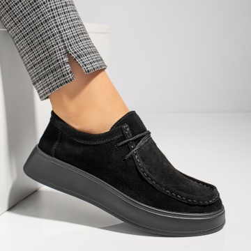 Pantofi casual dama cu siret negru suede din Piele naturala MOD12284, 4, modlet.ro