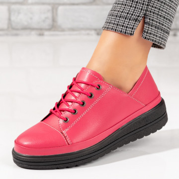 Pantofi casual dama cu siret roz din Piele naturala MOD10277, 2, modlet.ro