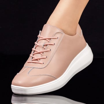 Pantofi casual dama cu siret roz din Piele naturala ZEF07912, 4, zeforia.ro