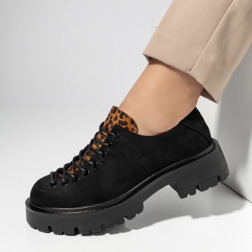 Pantofi casual dama cu siret si imprimeu negri suede ANA71, 2, modlet.ro
