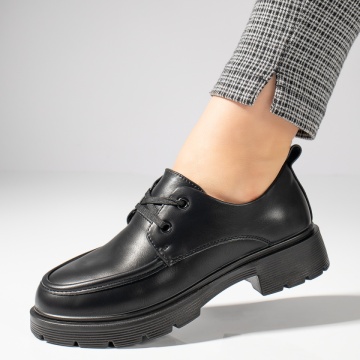 Pantofi casual dama cu siret si talpa groasa negri MOD11947, 3, modlet.ro