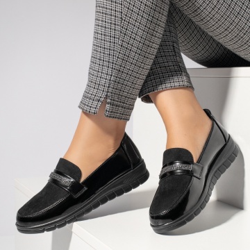 Pantofi casual dama cu strasuri aplicate negri suede MOD11935, 3, modlet.ro