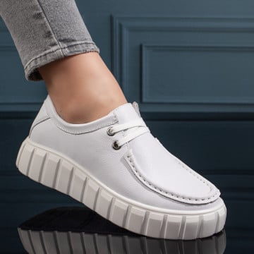 Pantofi casual dama cu talpa groasa albi din Piele naturala ZEF11133, 1, zeforia.ro