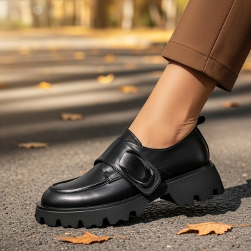 Pantofi casual dama cu talpa groasa negri din Piele naturala MOD14045, 3, modlet.ro