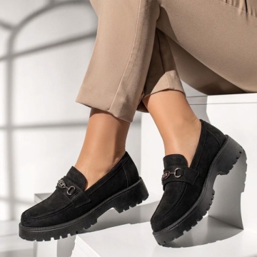 Pantofi casual dama cu talpa groasa negru suede MARA22