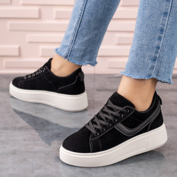 Pantofi casual dama cu talpa groasa negru suede MOD09603, 3, modlet.ro