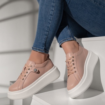 Pantofi casual dama cu talpa groasa roz din Piele naturala MOD11353, 2, modlet.ro