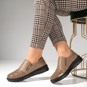 Pantofi casual dama cu talpa groasa si fermoar maro MOD12983, 2, modlet.ro