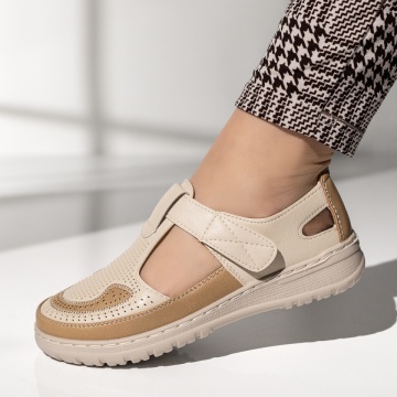 Pantofi dama, Pantofi casual dama cu talpa joasa bej cu maro MOD14284, modlet.ro